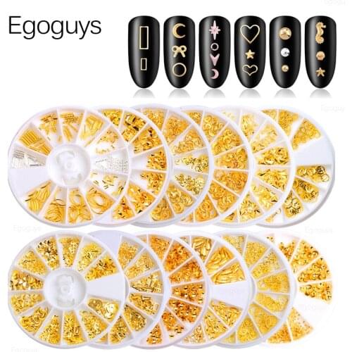 1Box Metal 3D Glitter Nail Art Decorations Geometric Irregular Nail Rhinestone Rivet Beads Studs Multiple Styles DIY Decal Foils