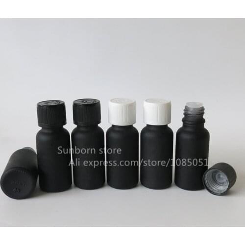 500pcs/lot Matte Black glass orifice reducer cosmetic packaging essential oil bottle 20ml
