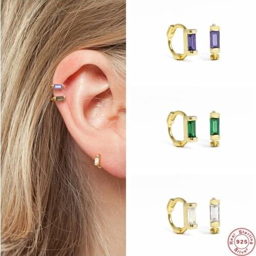 Aide 925 Sterling Silver Rectangle Colorful Zircon 6mm Huggie Earrings Mini Circle Second Hole Cartilage Earring Hoops Jewelry