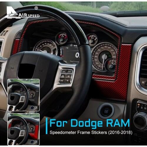 AIRSPEED 3pcs Carbon Fiber for Dodge RAM 2016 2017 2018 Accessories Interior Trim Car Dashboard Speedometer Frame Cover Sticker