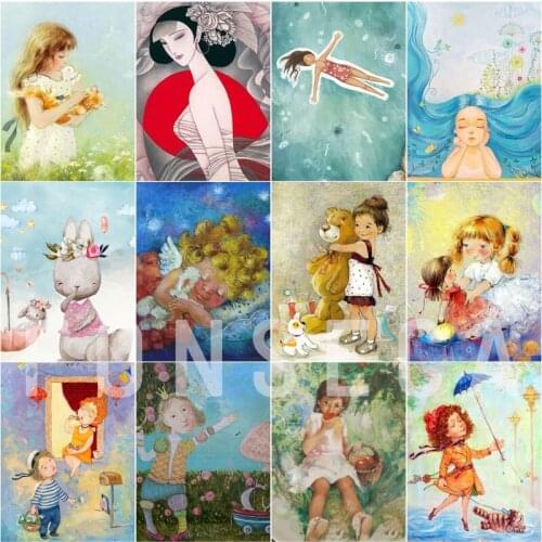 5D Diy Diamond Embroidery Cartoon Girl with Animals Diamond Painting Full Square Round Drill Cross Stitch Mosaic Kit Decor Gift
