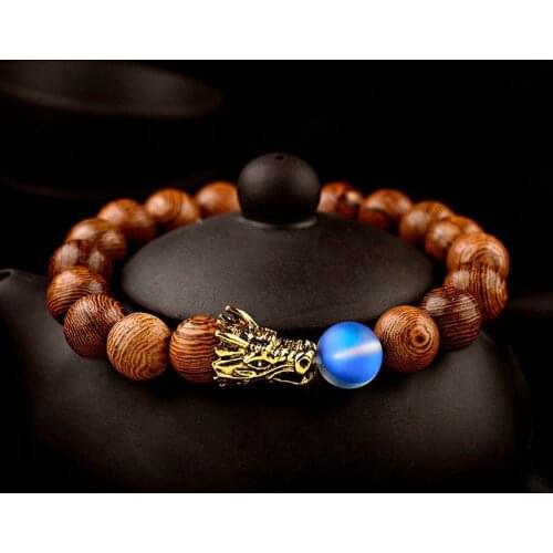 10mm Natural Wood Beaded Bracelets Men Homme Ethinc Classic Gold Dragon Stone Bracelet Women Prayer Jewelry Yoga Bracelet