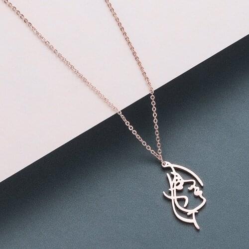 Chandler Sexy Elegant Girl Face Figure Necklace Hollow Geometric Pendant Necklaces Wedding Bridesmaid Colier Wife Mother Gifts