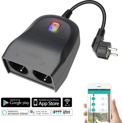Home Automation WIFI Smart Socket Switch 1 In 2 Out Outdoor Waterproof Plug Adaptor APP Remote Control Alexa/Google