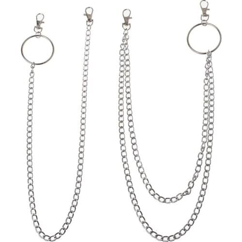 2Pcs Cool Punk Rock Wallet Belt Chain Pants Chain Secure Travel Wallet Chain Heavy Duty Jeans Link Coil Leash Jewelry R58E