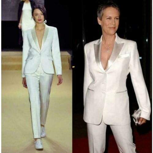 White Women Elegant Blazers Set Long Sleeve Custom Made Office Lady Two Piece Suits Work Outfits Matching Set (Jacket+Pants)