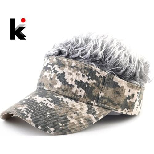 Fashion Baseball Cap With Fake Hair Summer Mens Outdoor Camouflage Visor Hat Women Adjustable Sunshade Snapback Wig Top Caps