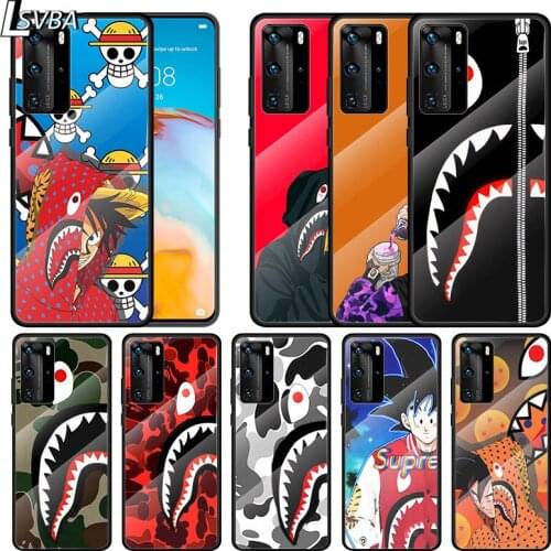 Fashion Cartoon Shark Head For Huawei P Smart 2021 Z P40 P30 P20 P10 Lite Pro Plus 5G Tempered Glass Phone Case