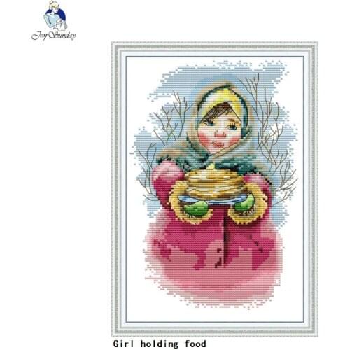 Girl holding food pattern DIY handmade needlework DMC 14CT 11CT counted and stamping cross stitch embroidery kit home decoration