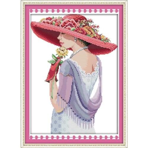Beauty woman cross stitch kit fashion 14ct 11ct pattern count print canvas stitching embroidery DIY handmade needlework