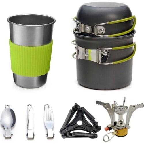 9Pcs Camping Cookware Set Hiking Camping Backpacking Gear & Camping Outdoors Survival Utensils Cooking Equipment kit