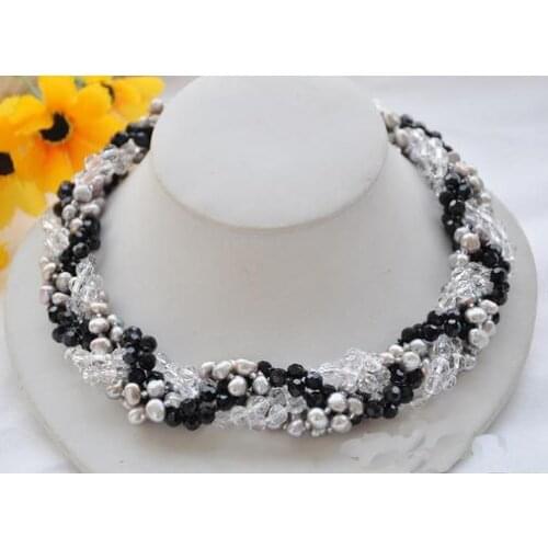 New Arrival Unique Pearl Jewelry 6 Rows 18'' Gray Baroque Pearls Crystal Beads Agate Faceted Knit Necklace Charming Women Gift