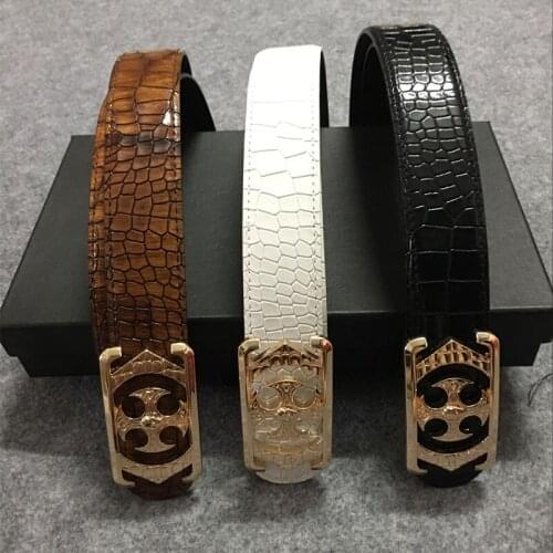 New British men crocodile grain belt personality fashion smooth buckle tide mens waistband