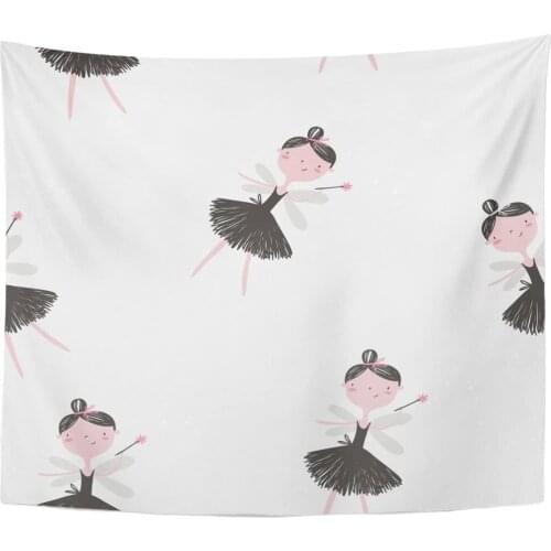 Pink Baby Beautiful Ballerina Ballet Dancer Cute Cartoon Girl Tapestry Home Decor Wall Hanging for Living Room Bedroom Dorm 50