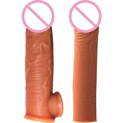 Silicone Realistic Penis Extender Sleeve Reusable Comdom Delay Ejaculation Cock Rings Male Dildo Enhancer Sex Toys For Men