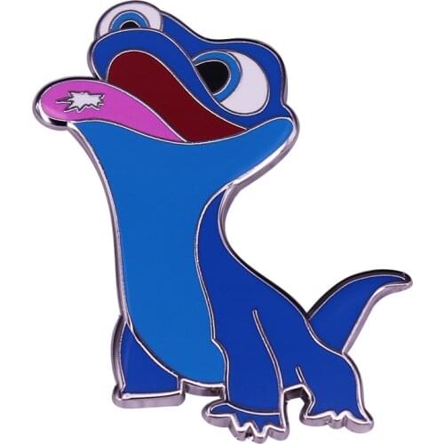 A cute lil' fire salamander brooch Bruni with a snowflake on his tongue from Elsas snow powers