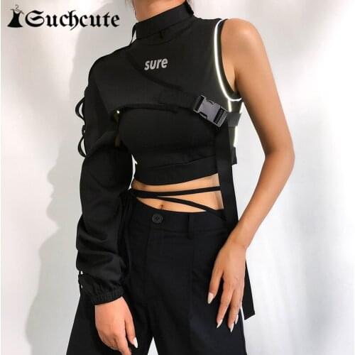 SUCHCUTE Patchwork Autumn 2020 Jacket For Women Harajuku Reflective Loose Windbreaker Jacket Adjustable Tip Up Short Coat Female