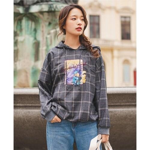 INMAN Autumn Winter Clothing Vintage Korean Fashion Causal Ladies Hooded Carton Graphic Applique Cute Girl Women Top Sweatshirt
