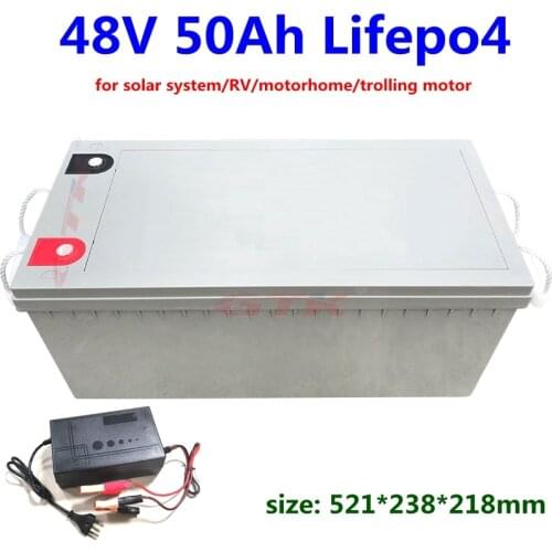 Waterprof 48V 50Ah Lifepo4 lithium battery bms 16s for trolling motor RV solar storage RV motorhome+10A Charger