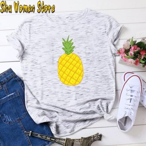 Women Graphic Orange Pineapple Printed Fruit Short Sleeve Summer Lady Tops T-Shirt Shirt Womens Clothing Tee Female T Shirt