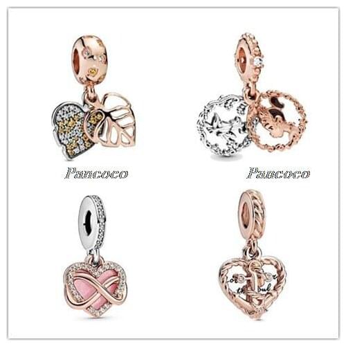 925 Sterling Silver Charm Sparkling Infinity Heart Dangle Charm Bead Fit Women Pandora Bracelet & Necklace Diy Jewelry