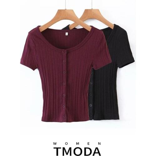 TMODA973 2021 Summer Womens Short Slim Knitting Single Breasted Tops Femme Short Sleeve Cardigan Sweaters Sueter Mujer 2 Colors