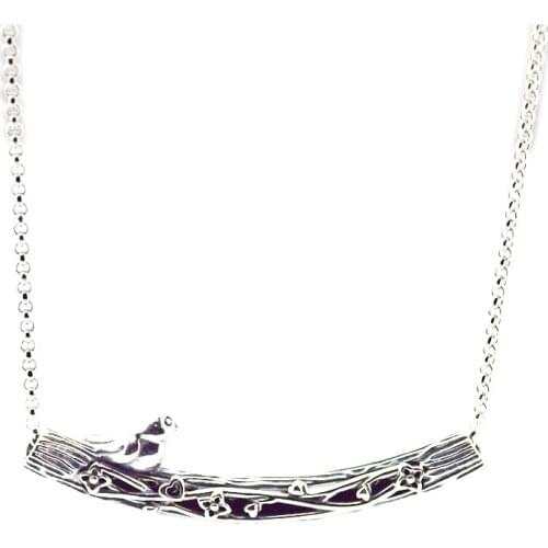 Fandola Chain Necklace Women 925 Sterling Silver Spring Bird Curved Bar Necklaces Pendants Fashion Jewelry accesorios mujer