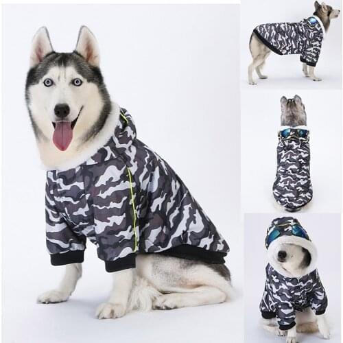Winter Warm Camouflage Pet Dog Clothes With Glass New Jumpsuit Hoodie Coat Jacket For Large Dog Clothing