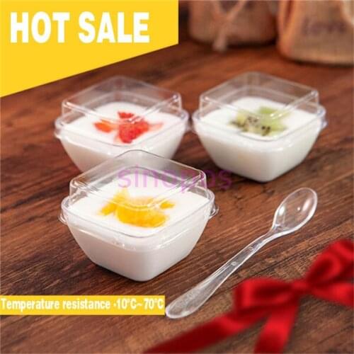10pcs disposable plastic mini square pudding cup,clear small plates, 60ml mousse/candy display tray, salad dressing holder,SP01