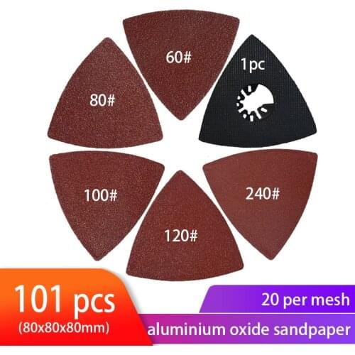 101pcs Triangular Sanding pad 3-1/8 Inch Sandpaper 60 80 100 120 240 Grits Triangle Multitool Sanding Disc Kit