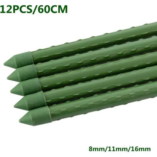 12Pcs Garden Trellis Flower Support Agriculture Greenhouse Gardening Pillar Plastic Coated Steel Pipe Climbing PlantSupport 60cm