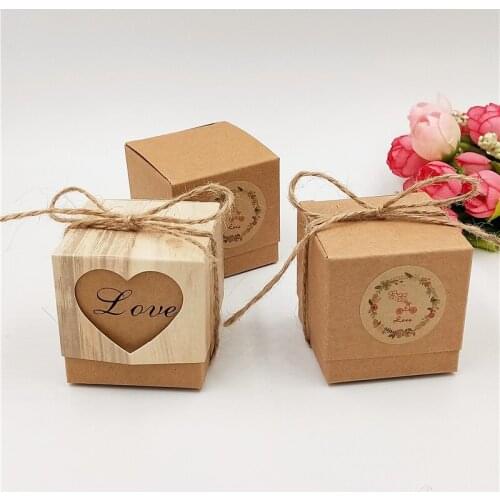 20 pcs Vintage kraft paper 2 sizes square box lovely wedding candy/chocolate box DIY handmade jewelry container