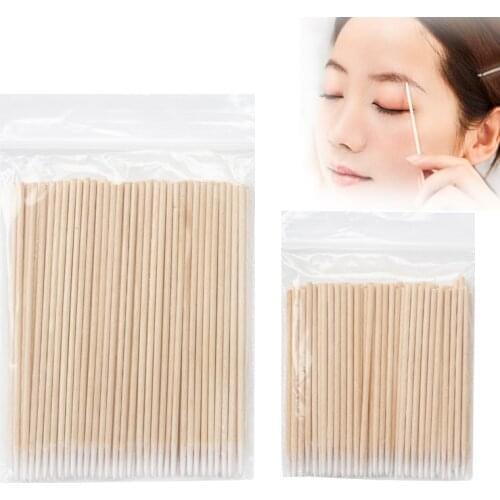 200 pcs Disposable Ultra-small Wood Cotton Swab Lint Free Micro Brushes for Eyelash Extension Glue Removing Make Up Tools