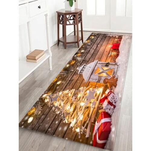 3D Christmas Santa Claus Anti-slip Kitchen Room Fireplace Floor Mat Flannel Carpet Rug Durable Xmas Home Decor Floor Rug