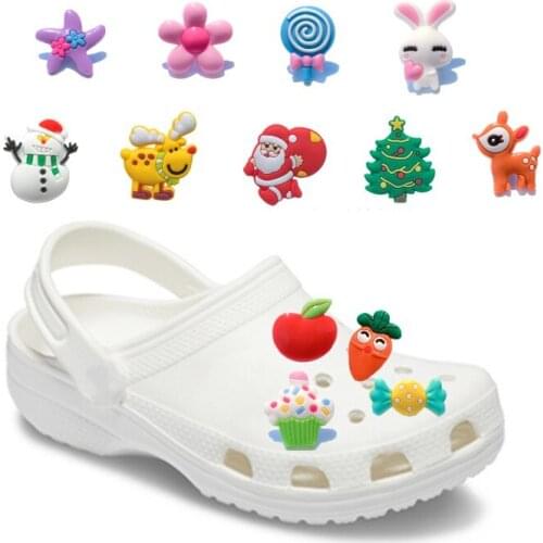 4-12pcs Christmas Shoe Charms Santa Clause Snowman Shoe Decoration Buckles Candy Cake Cartoon Sweet Accessories Ornaments