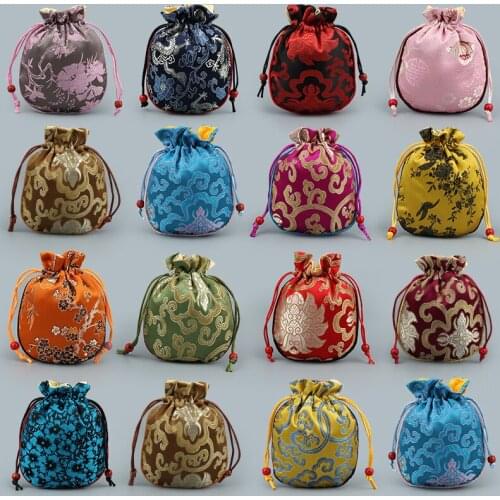 Thicken Cotton filled Silk brocade Drawstring Bags for Small Jewelry Gift Pouch Reusable Decor Crafts Trinket Storage Pocket