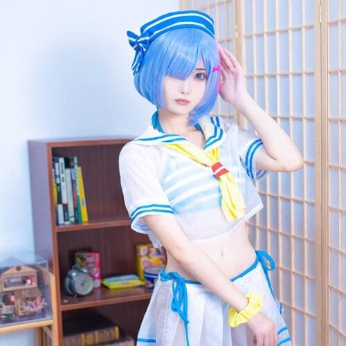 Anime Re Life In A Zero Rem Cosplay Costume Hat Top Bra Skirt Daily Carnival Party Festival Uniform Brand New