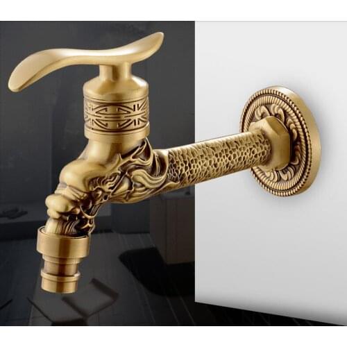 Antique Bronze Dragon Carved Tap Animal Shape Faucet Garden Bibcock Washing Machine Faucet Outdoor Faucet For Garden