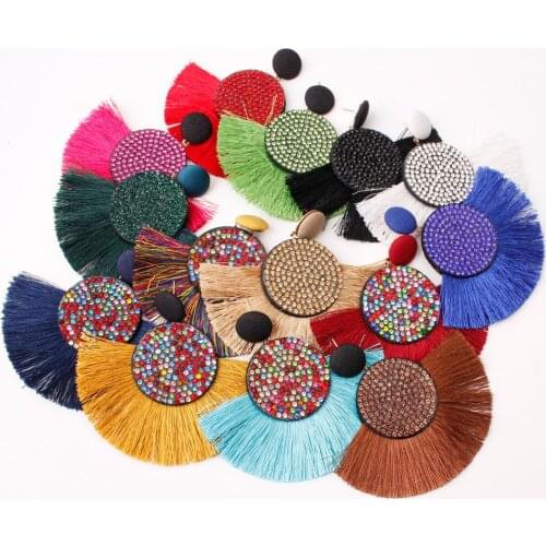 Bohemian Fringe Tassel Drop Dangle Earrings for woman Handmade Colorful Statement Geometric Rhinestone Lightweight Jewelry