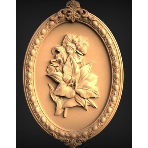Flower in oval frame 3d model relief for cnc carving engraving in STL file format