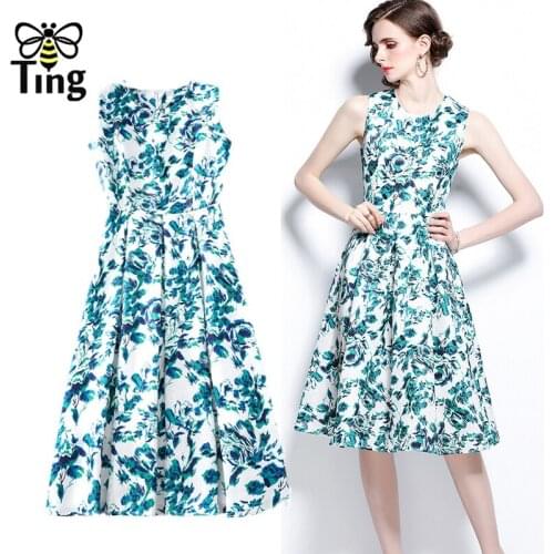 Tingfly 90s Vintage Floral Printing Women Elegant A Line Midi Long Party Dinner Dresses Vacation Boho Ins Vestidos Urban Robes