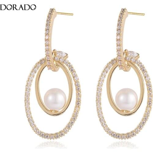 Dorado 2021 New Jewelry Delicate Earrings Shiny Crystal Rhinestone Pearl Drop Dangle Earrings For Women Boho Jewelry Party Gift