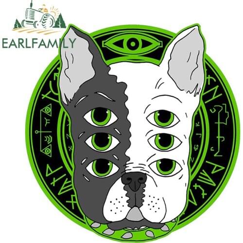 EARLFAMILY 13cm x 12.6cm for French Bulldog Six Eyes Anime Car Stickers Laotop Windshield Decal Motorcycle Waterproof Decoration