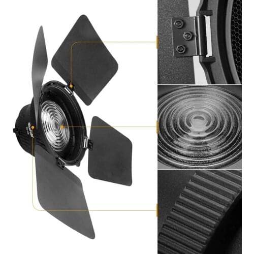 NiceFoto FD-110 Fresnel Mount Light Focusing Adapter for Bowens Mount LED Video Light with Lights Honeycomb Grids Barn Doors
