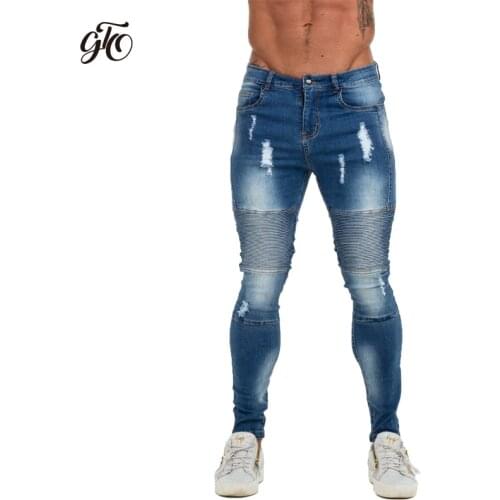 Gingtto Skinny Jeans Men Slim Fit Ripped Mens Jeans Big and Tall Stretch Blue Men Jeans for Men Distressed Elastic Waist zm59