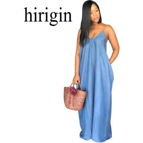 Hirigin 2018 Women Lady Boho Backless Summer Long Denim Maxi Dress Women Jean Dresses Loose Strapless Vestidos Plus stockout