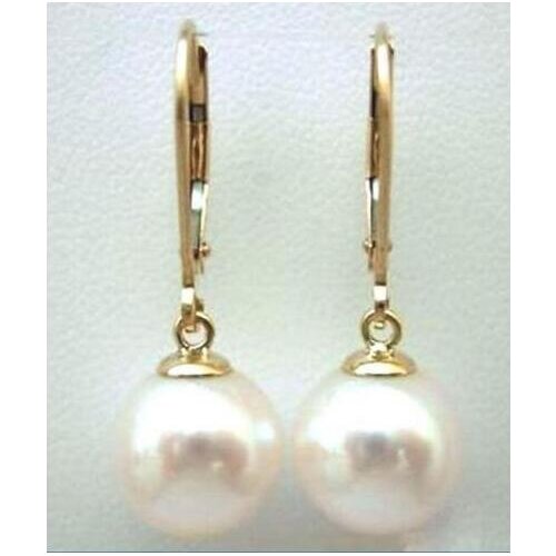 HOT 10-11MM AAA PERFECT ROUN SOUTH SEA WHITE PEARL EARRINGS 14 SOLID GOLD