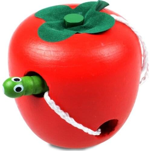 Montessori Toys Children Early Educational Learning Puzzle Wooden Toys 3D Kids Fun Worm Eat Fruit Apple Pear Teaching Aid Toy