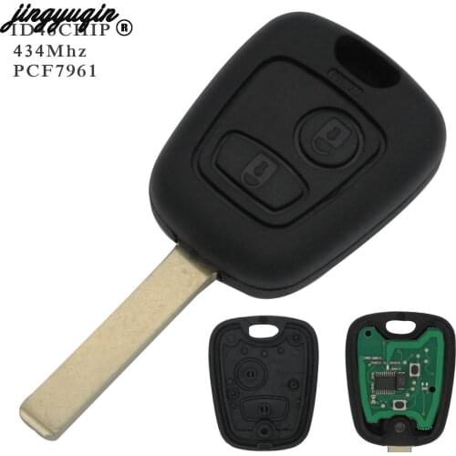 Jingyuqin 2 Buttons Remote Car Key Control Keyless Shell For Peugeot 307 Citroen C1 C3 VA2 Blade with 433MHZ PCF7961 Chip