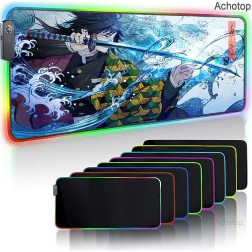 Anime Demon Slayer Gaming RGB MousePad Gamer Large Locking Edge Speed Game XXL LED Mouse Pad Soft Laptop Notebook Mat for CSGO